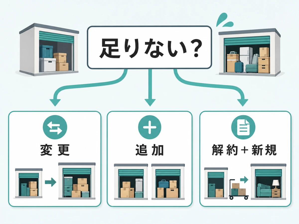 トランクルームのサイズが足りないときの変更、追加、解約新規の分岐