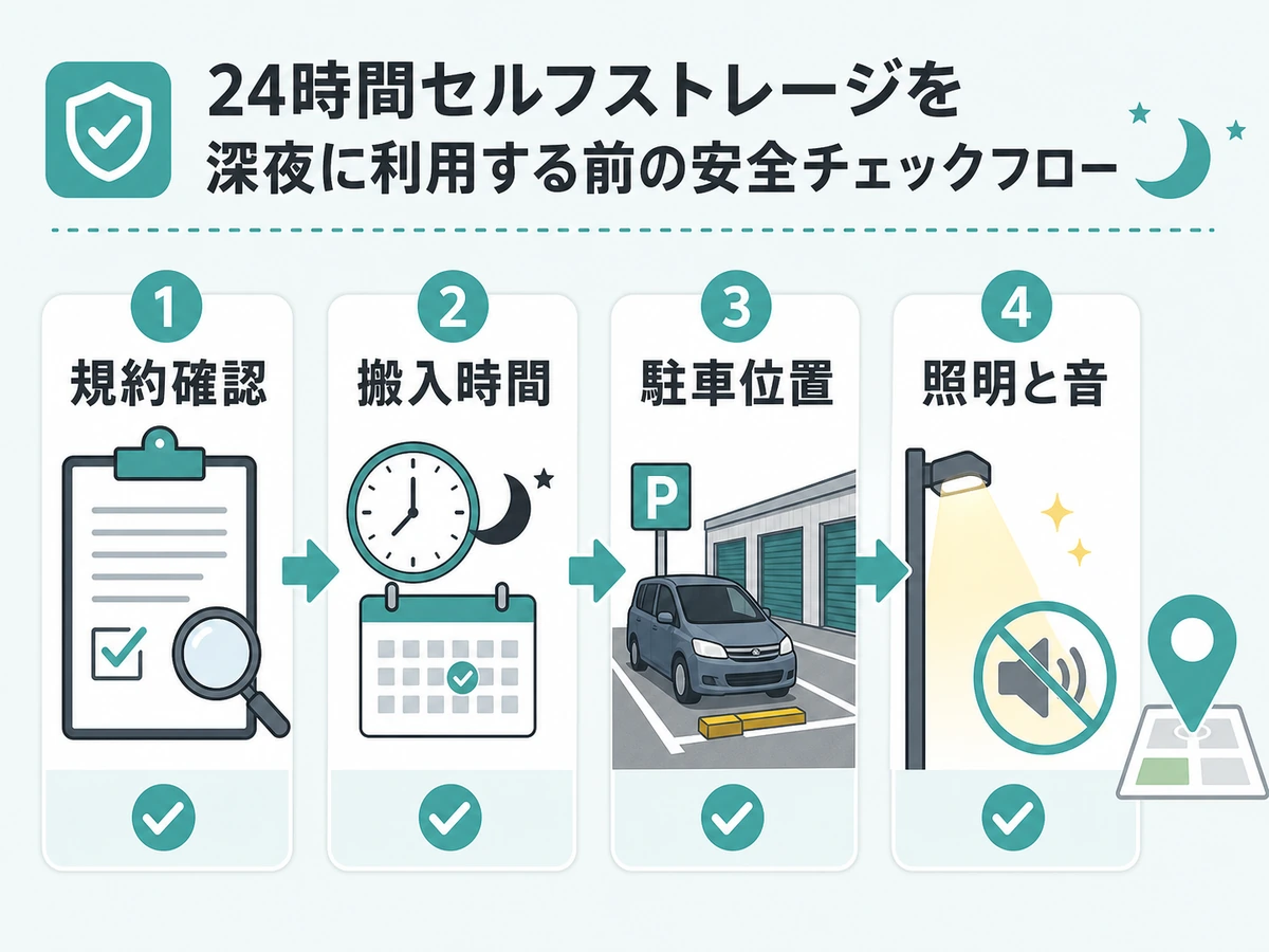 深夜搬入前に確認する規約・搬入時間・駐車位置・照明と音のチェックフロー