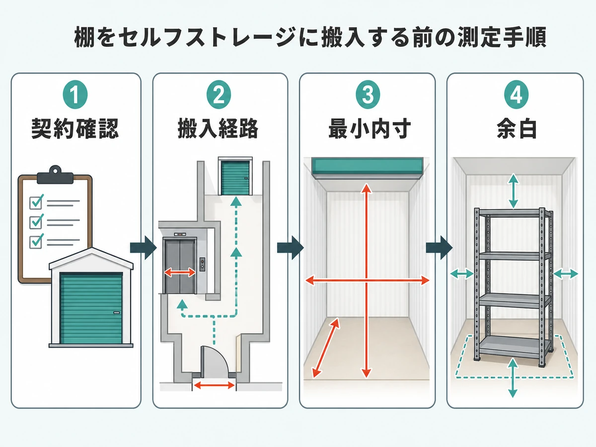 トランクルームに棚を持ち込む前の採寸順