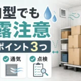 屋内型トランクルームでも結露に注意が必要な確認ポイント3つを示すサムネイル