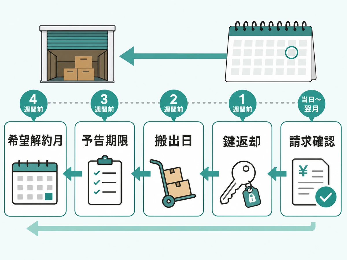 希望解約月から予告期限・搬出日・鍵返却・請求確認を逆算する流れ