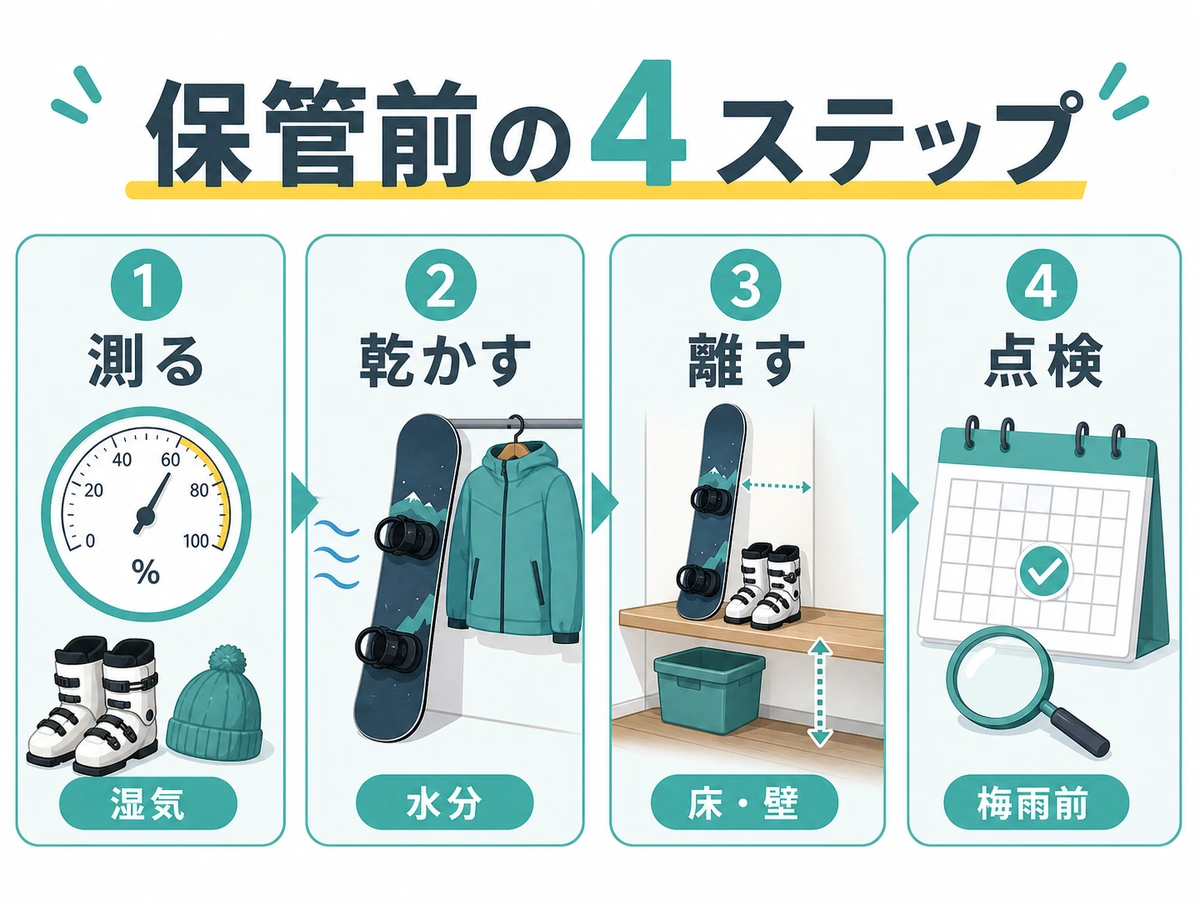 スキー・スノボ用品を保管前に確認する4ステップ