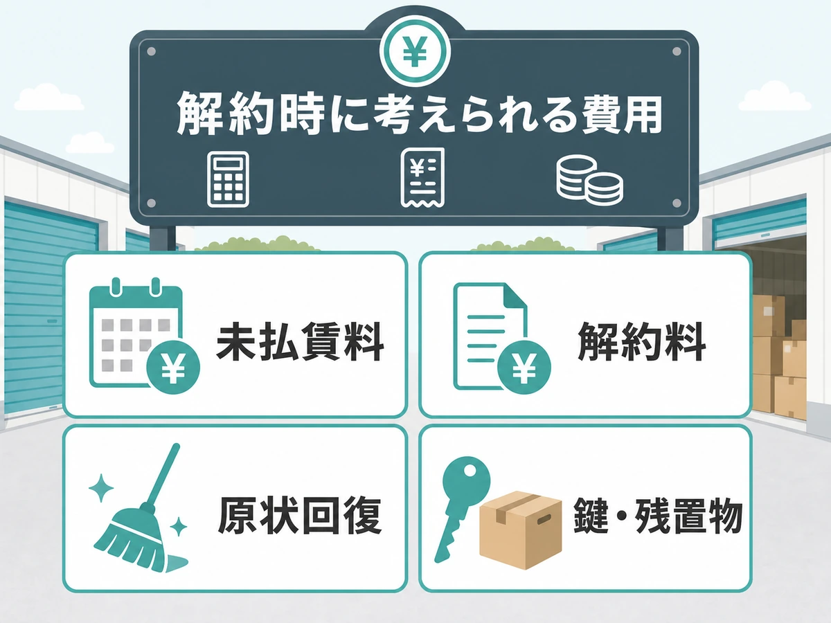 未払賃料・解約料・原状回復・鍵残置物の費用名目を示す図