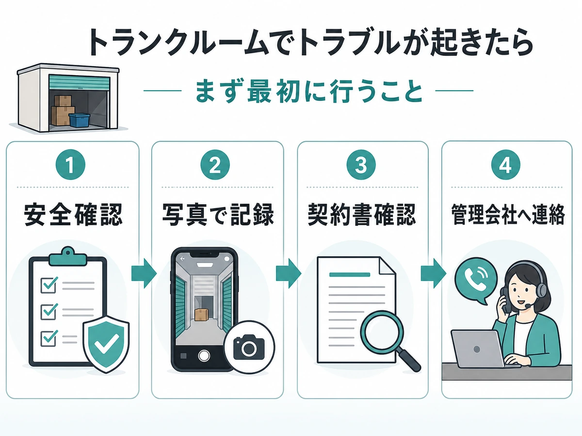 安全確認、写真で記録、契約書確認、管理会社へ連絡の初動チェックフロー