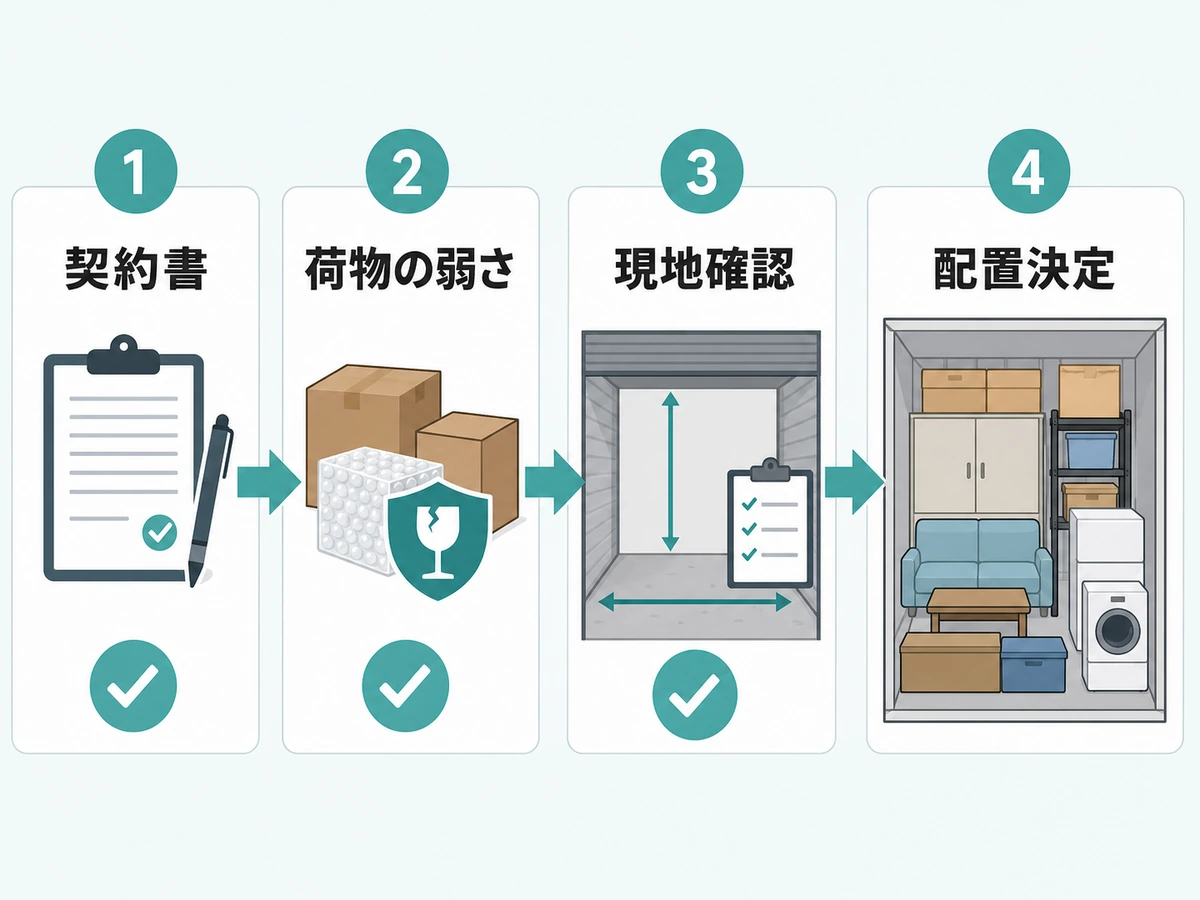 契約書、荷物の弱さ、現地確認を見て配置を決める判断チャート