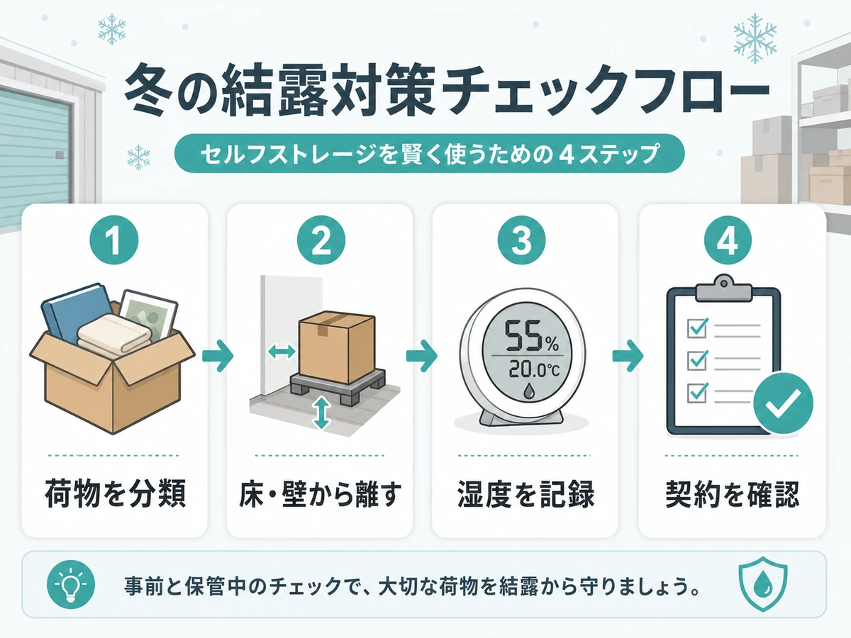 荷物分類から契約確認までの冬の結露対策チェックフロー