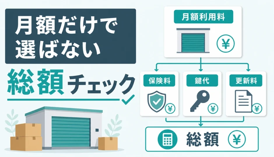 月額だけで選ばずトランクルームの総額を確認するイメージ