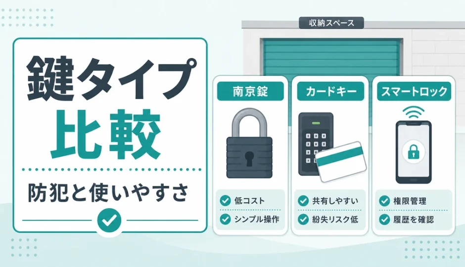 トランクルームの鍵タイプ比較を示す図解サムネイル