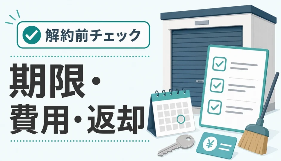 トランクルーム解約前に期限・費用・返却を確認するチェック図
