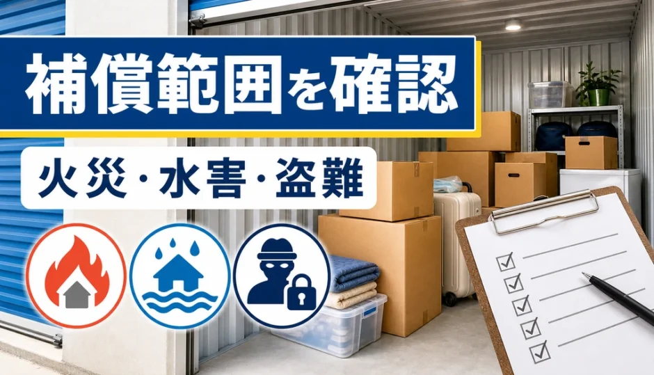 火災・水害・盗難の補償範囲を確認するトランクルーム保険の図解サムネイル