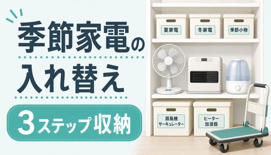 季節家電の入れ替えを3ステップで収納するイメージ