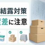 冬のトランクルームで起こる結露対策と温度差への注意を示す図解