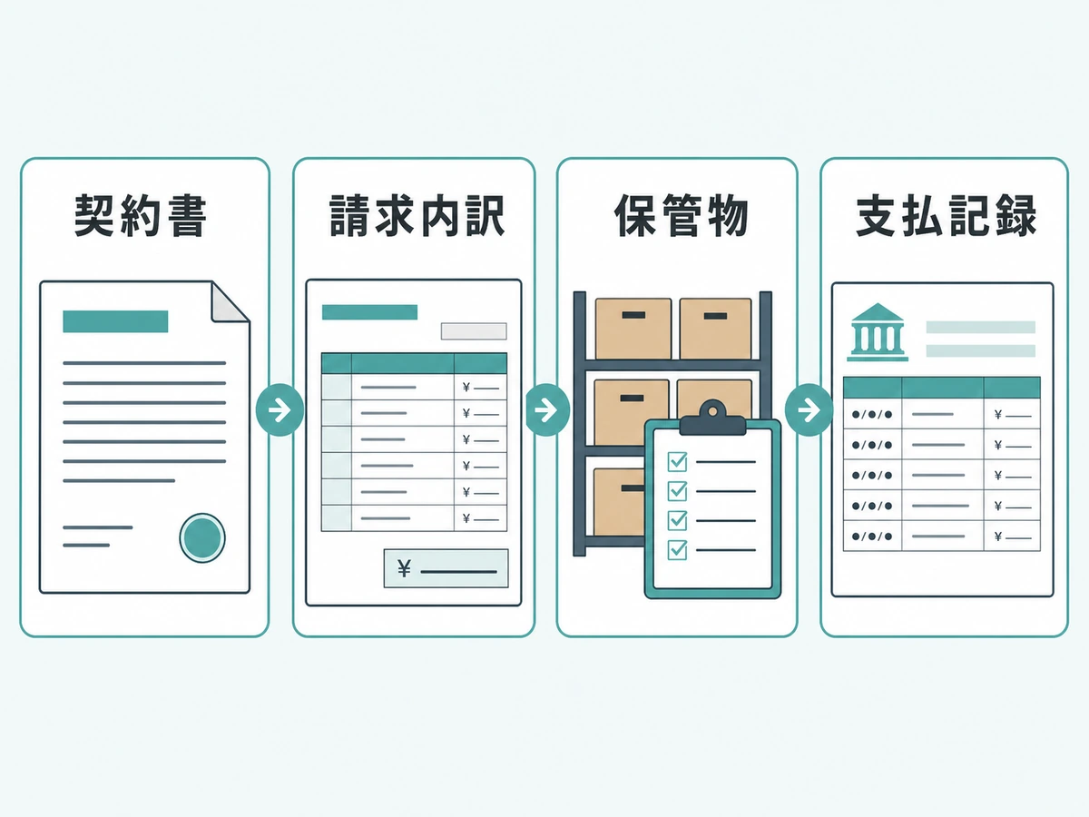 契約書、請求内訳、保管物、支払記録を確認する流れ