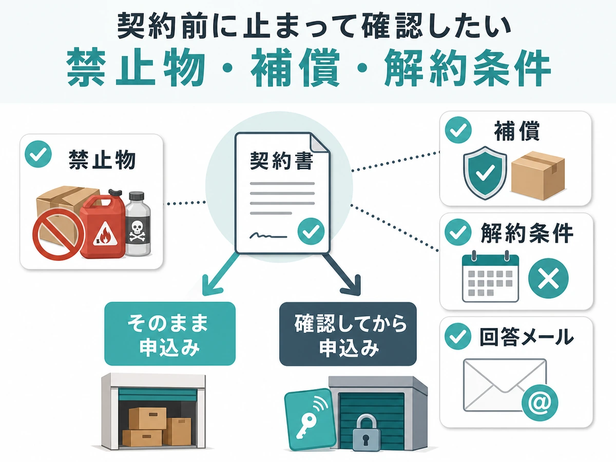 トランクルーム契約前に確認する禁止物・補償・解約条件