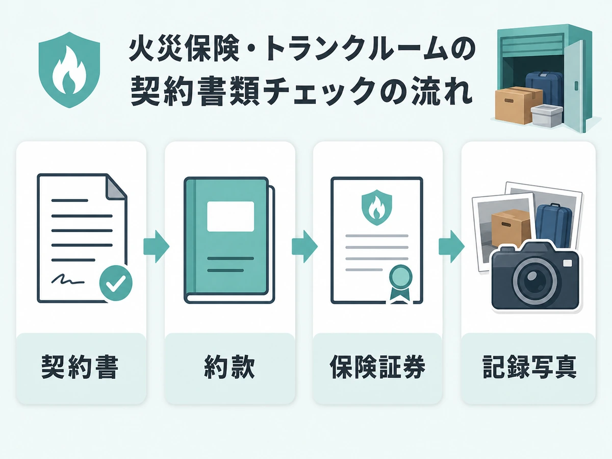 火災保険とトランクルームの契約書類チェックの流れ