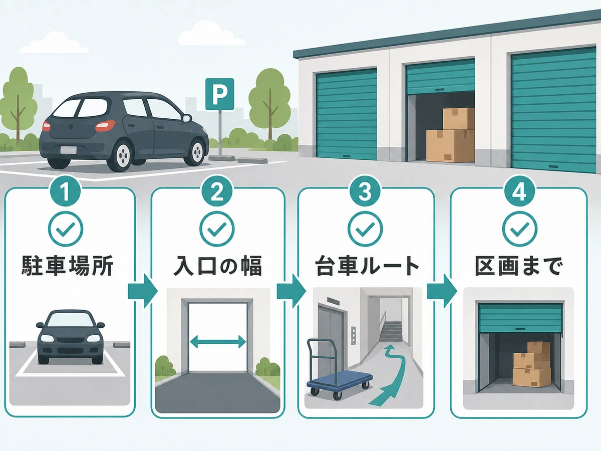 車で行くトランクルームの搬入経路チェック