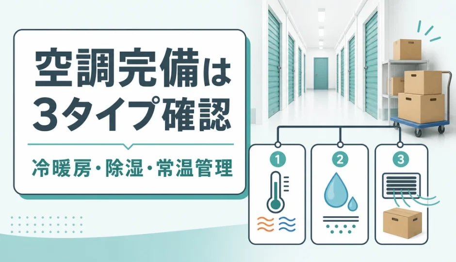 トランクルームの空調完備を3タイプで確認する図解