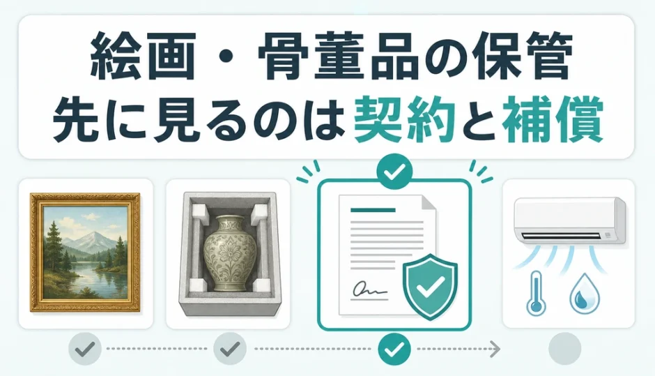 絵画・骨董品の保管で契約と補償を先に確認することを示す図