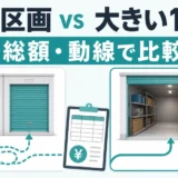 複数区画と大きい1区画を総額と動線で比較する図