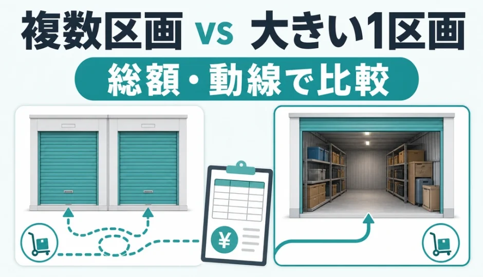 複数区画と大きい1区画を総額と動線で比較する図