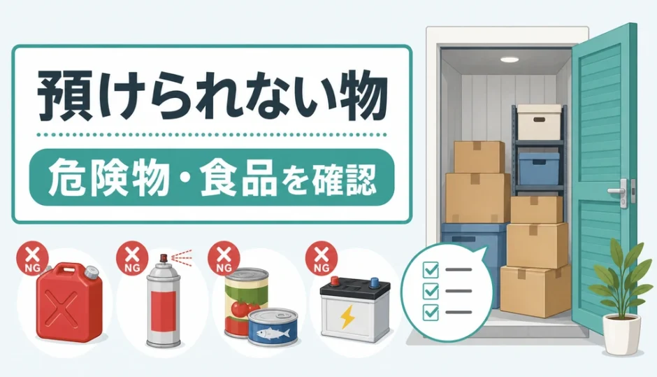 トランクルームに預けられない危険物や食品を確認する図解