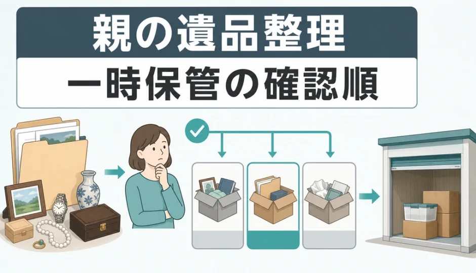 親の遺品整理で重要書類を確保し、保留品だけを一時保管する確認順