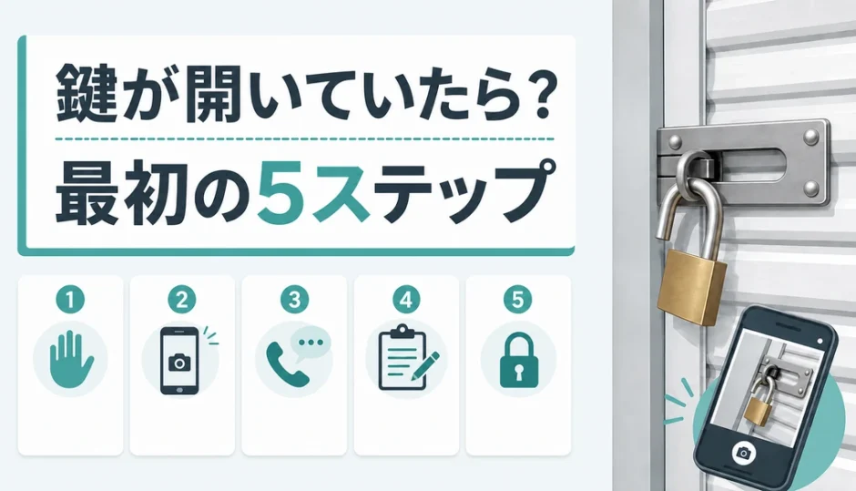 開いた南京錠とトランクルームで最初に行う5ステップを示すサムネイル