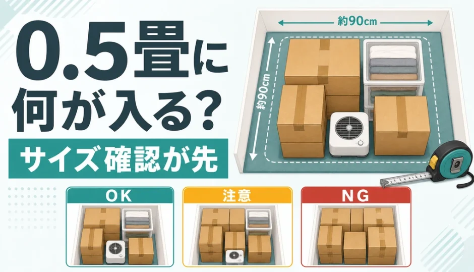 0.5畳・1畳未満のトランクルームに入る荷物とサイズ確認のイメージ