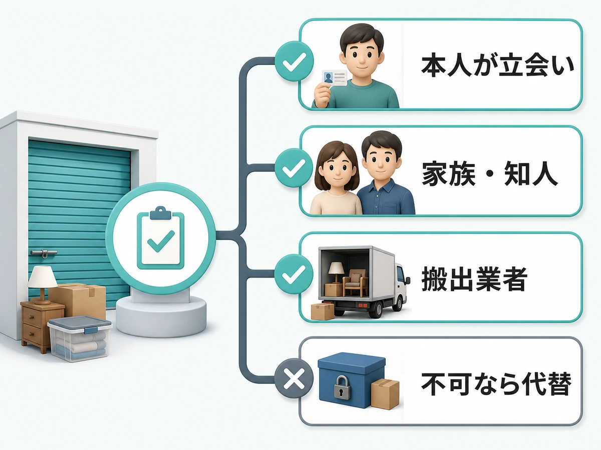 代理搬出の依頼相手と認められない場合の代替策を示す判断図