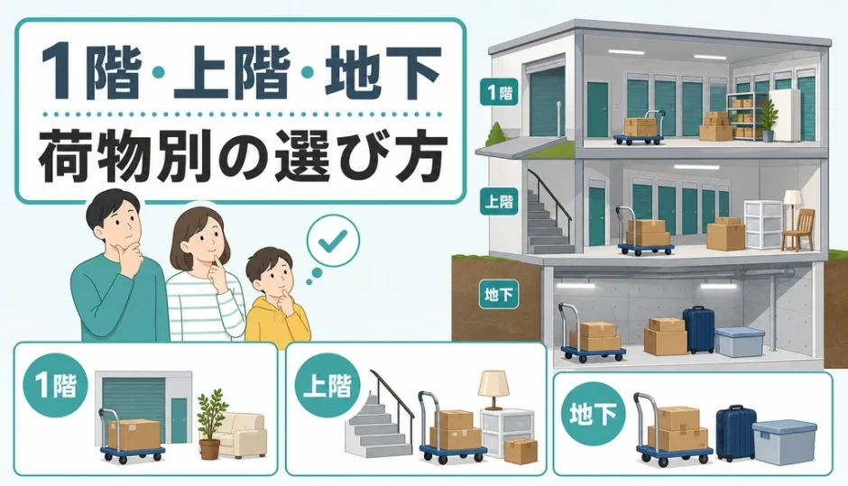 屋内型トランクルームの1階・上階・地下を荷物別に選ぶ記事のサムネイル